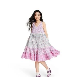 LoveShackFancy' Floral Tiered Maxi Dress - Pink & Mint